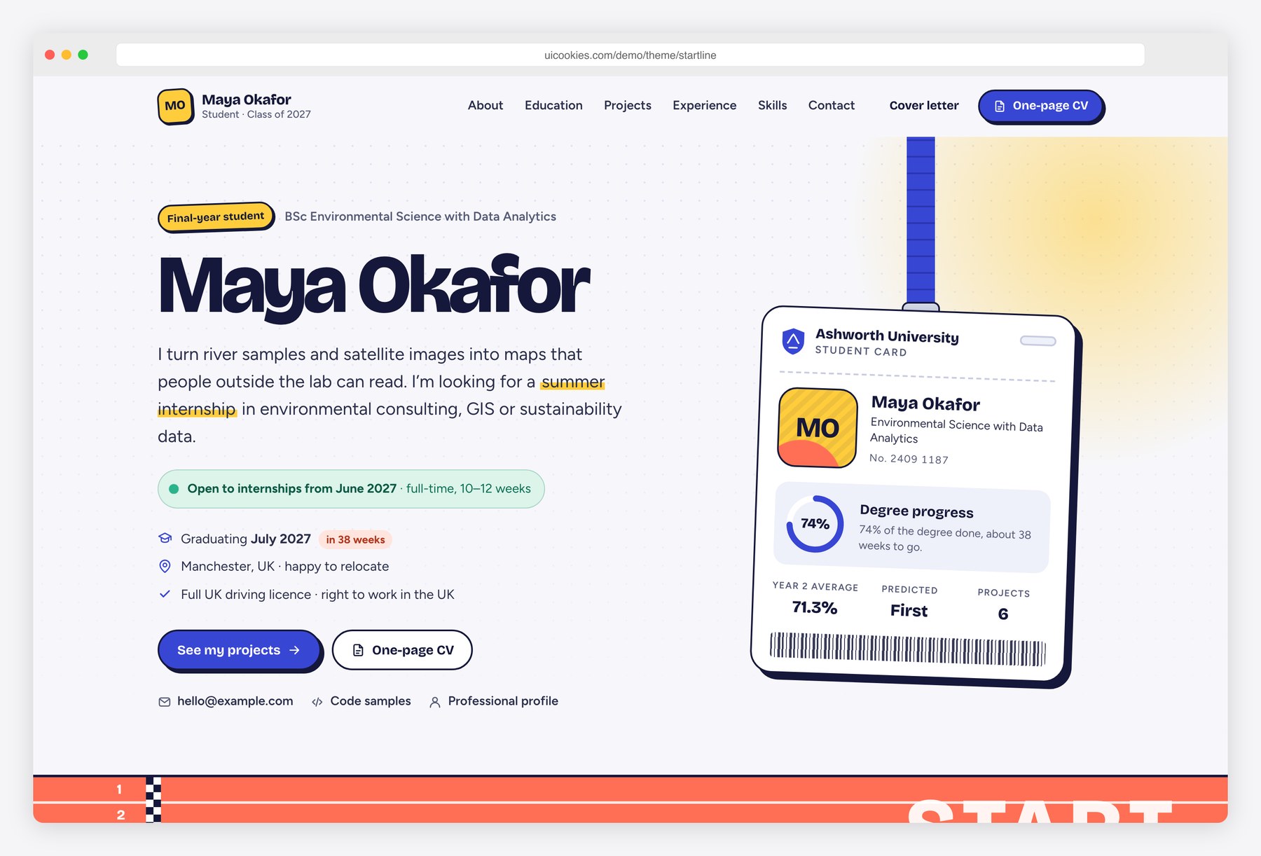 Startline — Free Student Resume Website Template preview
