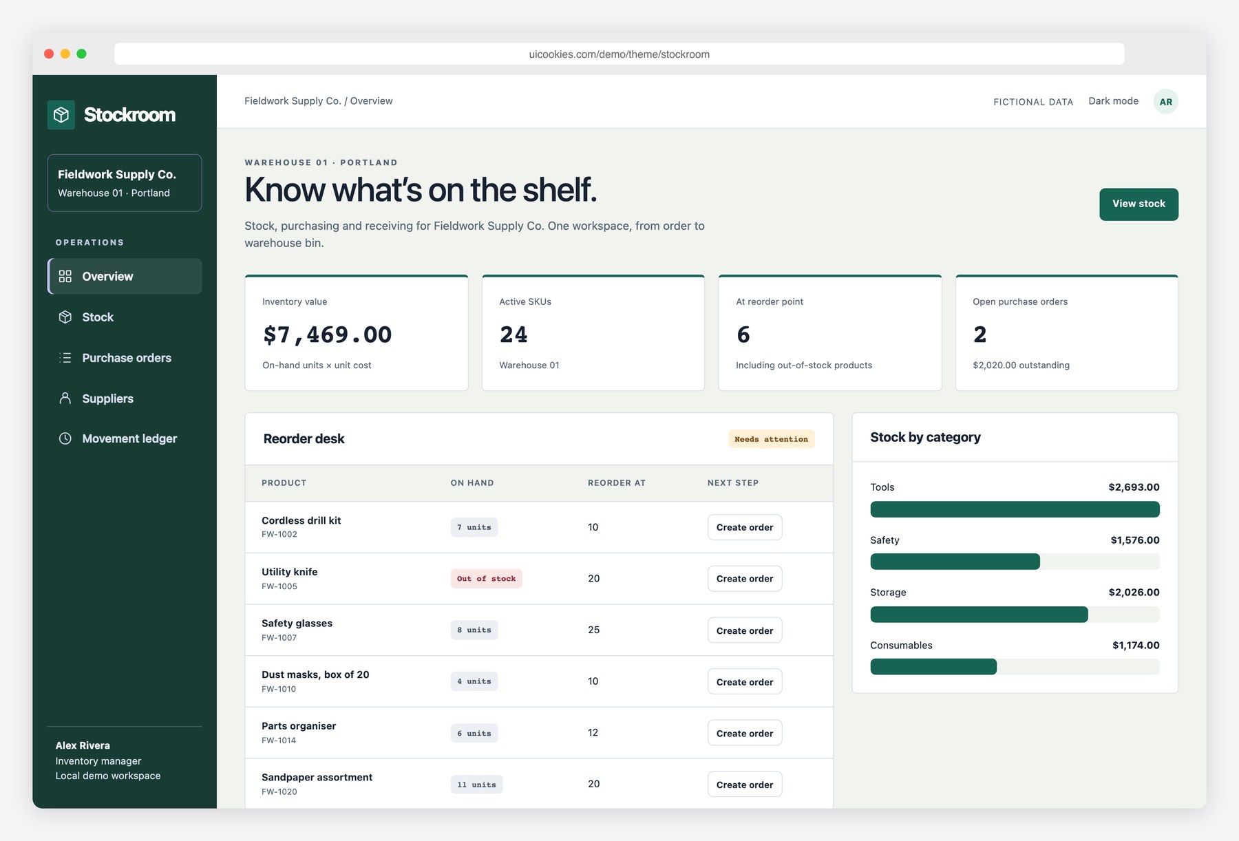 Stockroom — Free Inventory Management Dashboard preview