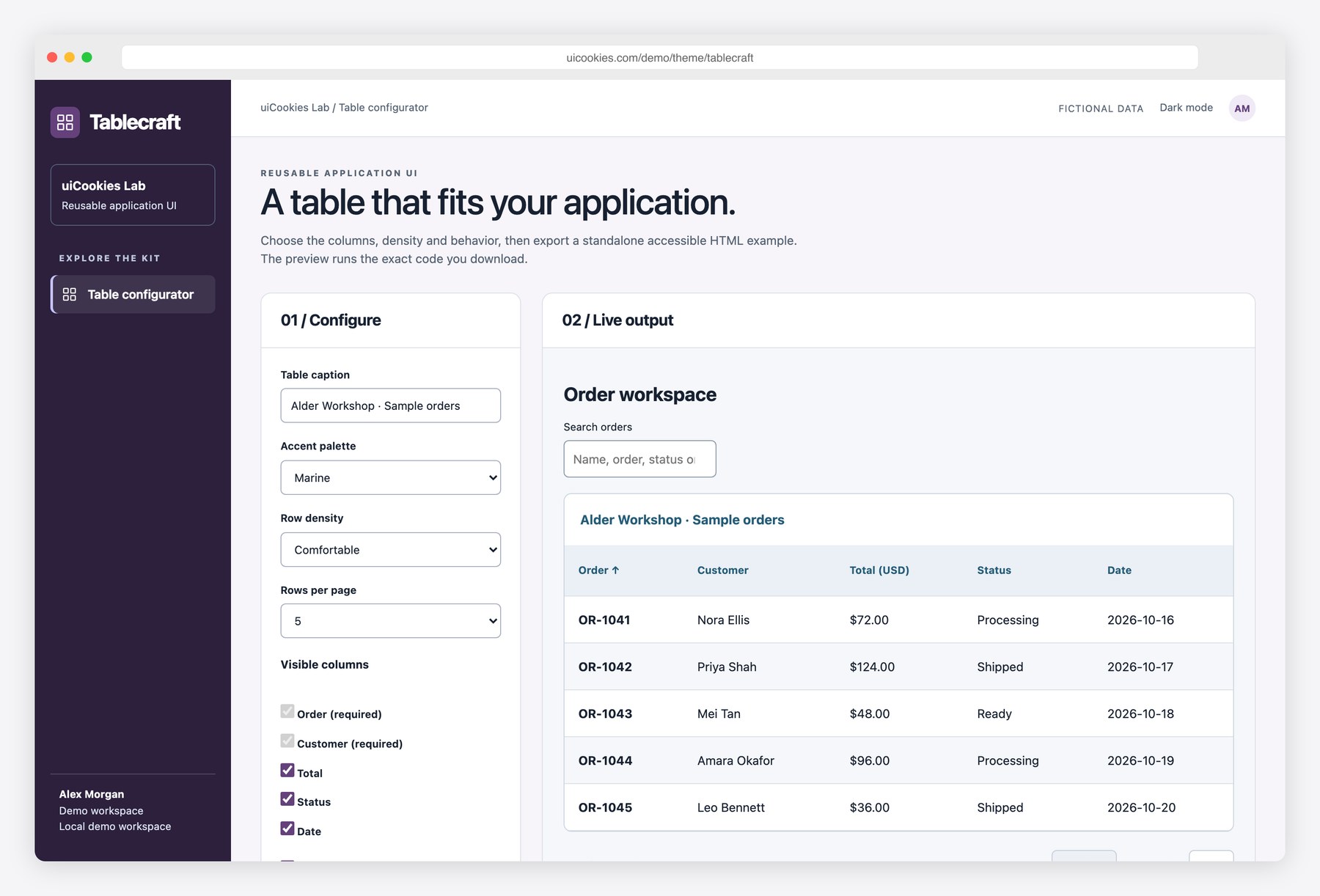Tablecraft — Free Accessible HTML Table Configurator preview
