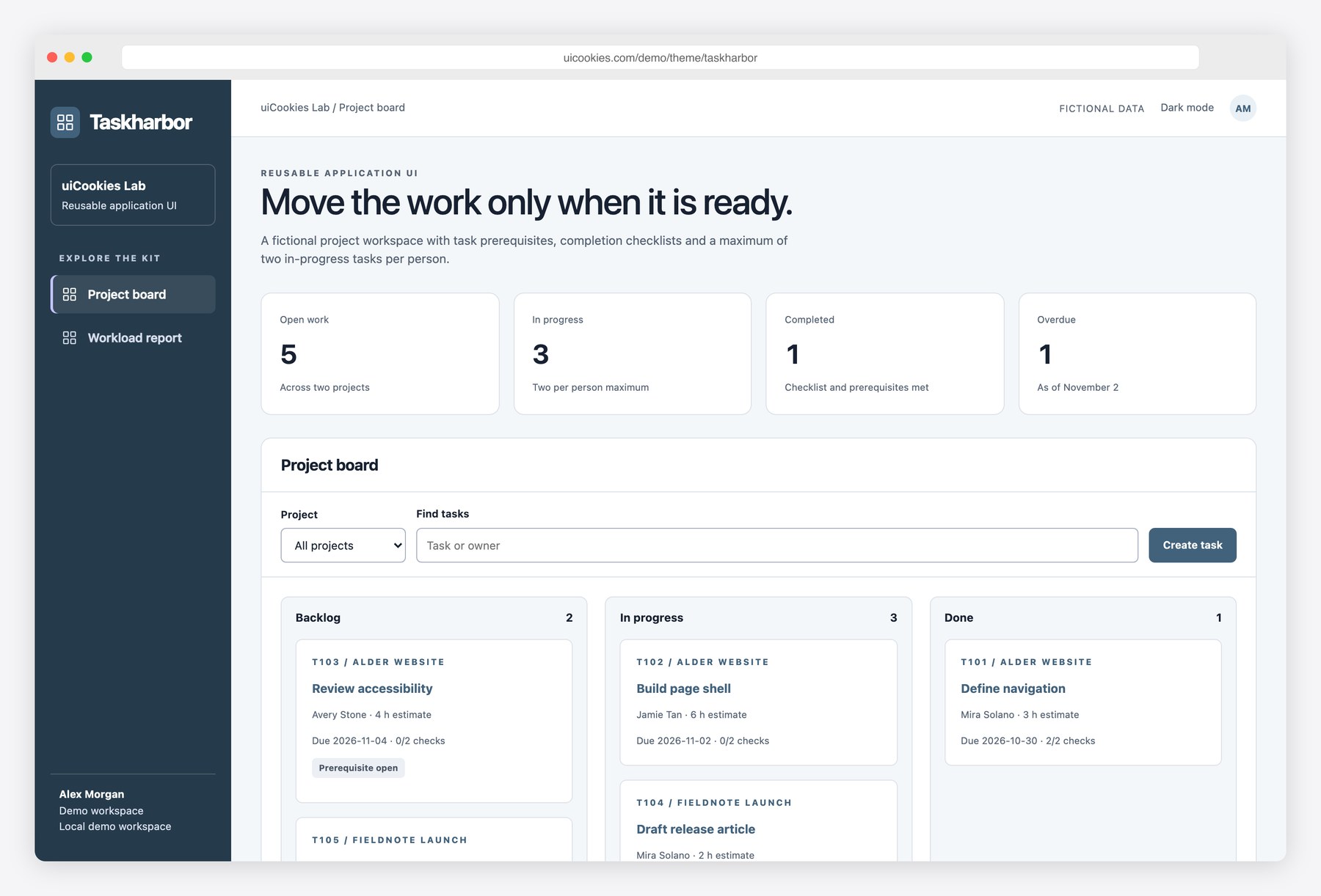 Taskharbor — Free Project Task Dashboard Template preview